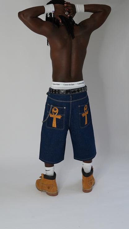 The Ankh Blue and Gold Denim Short