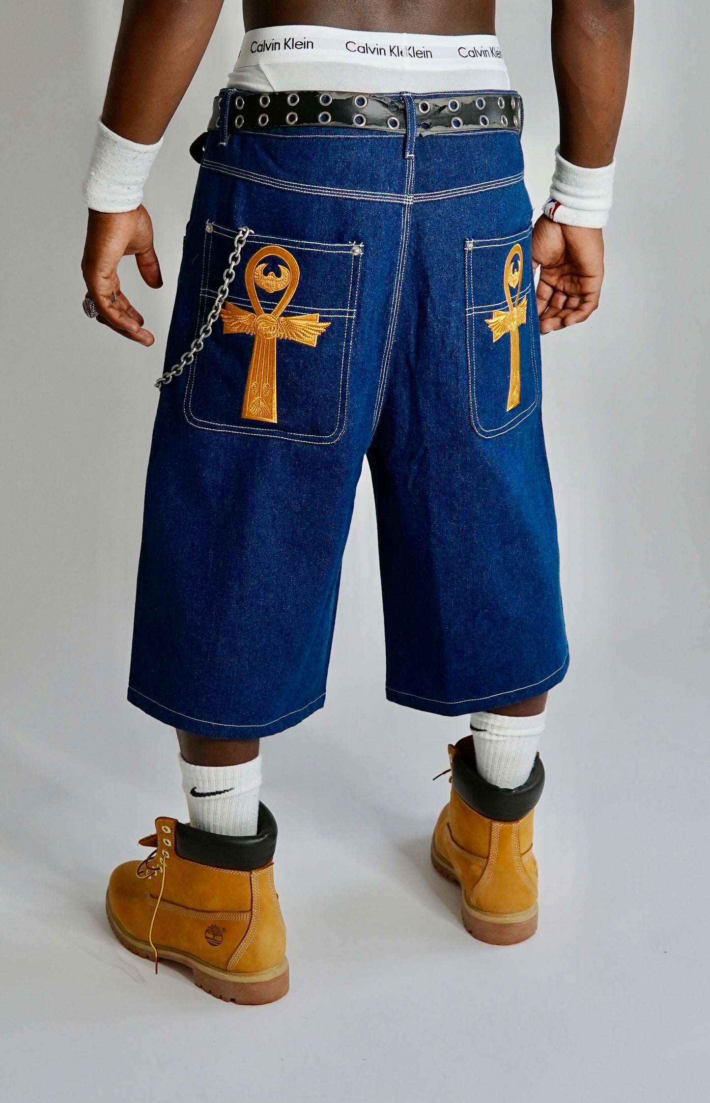 The Ankh Blue and Gold Denim Short